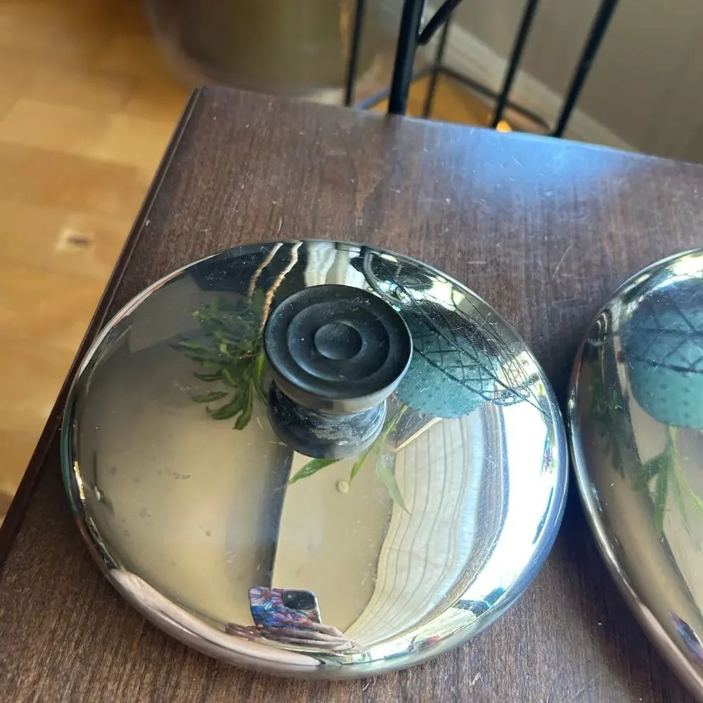 vintage Revere Ware stainless steel lid 8.5” & 6”